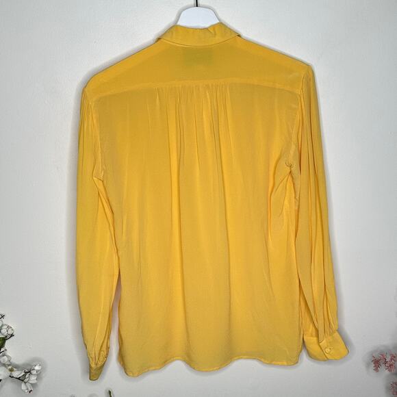 GUCCI Silk Ruffle Jabot Blouse Crepe De Chine Button Down Yellow {L49} - Picture 6 of 9